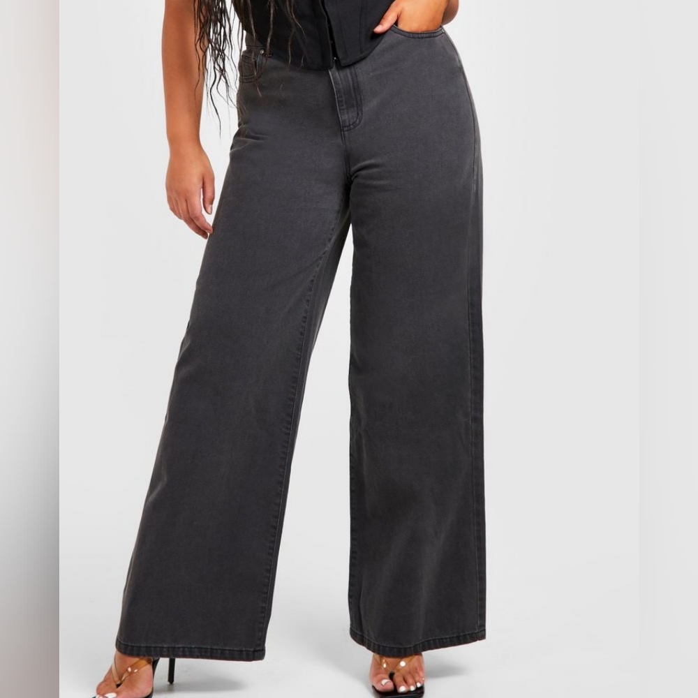 Plus Black Wash Denim Wide Legs
